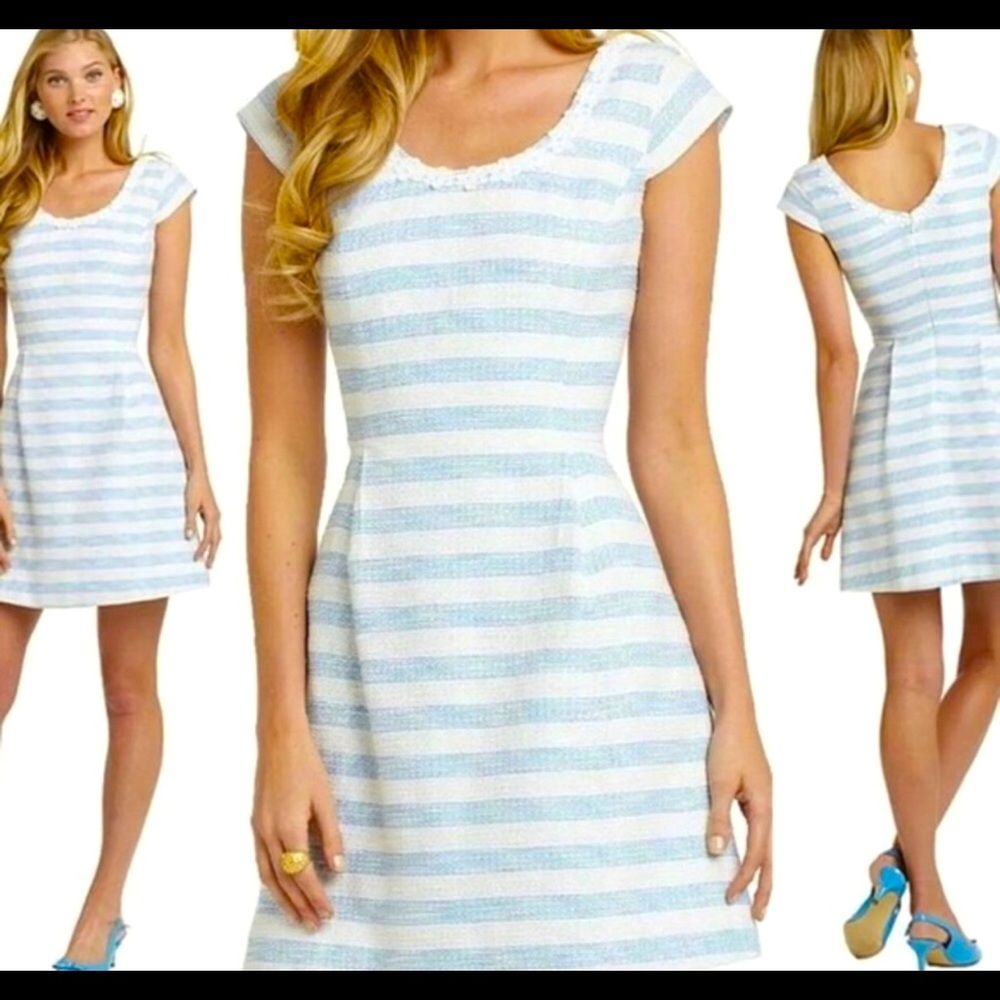 LILLY PULITZER Rylan Blue and White Lurex Stripe Dress👗🤗